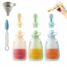 PandaEar 3 Pack Silicone Baby Food Pouches, Reusable Squeeze Pouches for Toddler