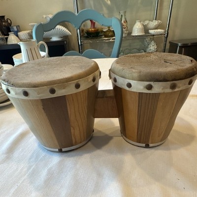 Wood Bongo Drum Set 2-Piece Animal Skin Heads Lightweight 10'' Diameter 6'' Height