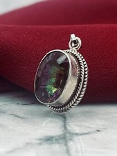 Beautiful Vintage Sterling Silver & Faceted Mystic Topaz Necklace Pendant