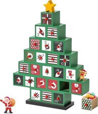 Wooden Advent Calendar, 2025 Countdown Christmas Tree Advent Calendar with 24 St