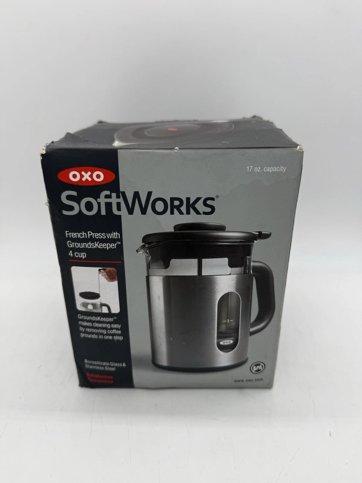 OXO Soft Works French Press 4-Cup Coffee Tea Maker with Grounds Keeper New OB