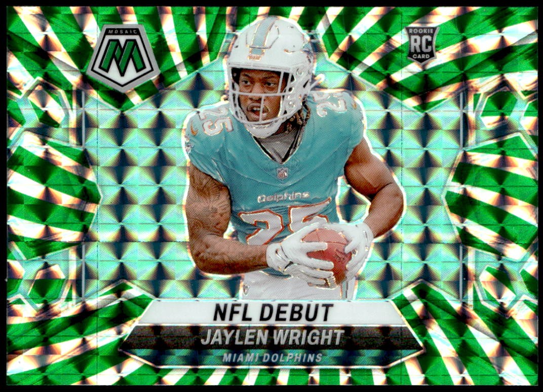2024 Panini Mosaic #280 Jaylen Wright Mosaic Green Swirl #/13 Rookie F5