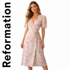 Reformation Laurent Wrap Dress in Pink Esmee Floral NWT XS