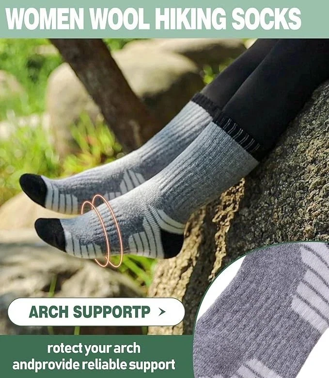 Wool Socks for Women Hiking Thermal Winter Thick Warm Cozy Boot Socks - Image 4 of 4