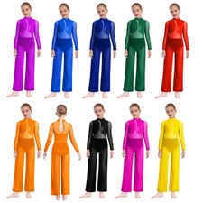 Kids Girls Leotard Dancewear Jumpsuit Athletic Bodysuit Ballerina Wide-Leg