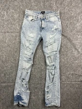 Boohoo Man Jeans Mens Blue Light Wash Distressed Denim Stretch Casual Size 32