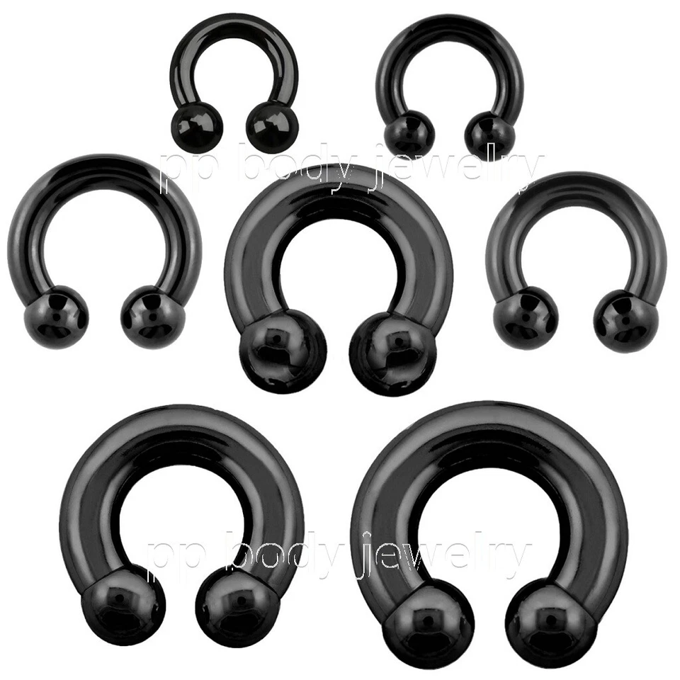 PAR Pendiente Barra Circular Herradura Acero Quirúrgico PVD 316L Negro y Tabique Foto 2 de 4