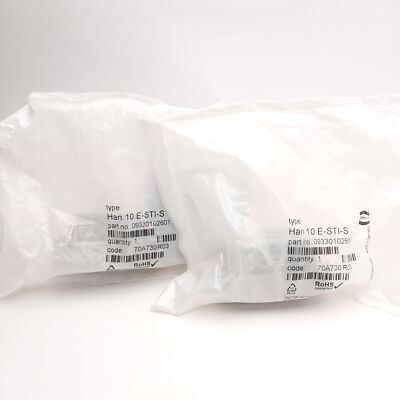 Lot of 2 Harting 09330102601 HAN 10E-STI-S Male Connectors, 10-Pin, 500V 16A