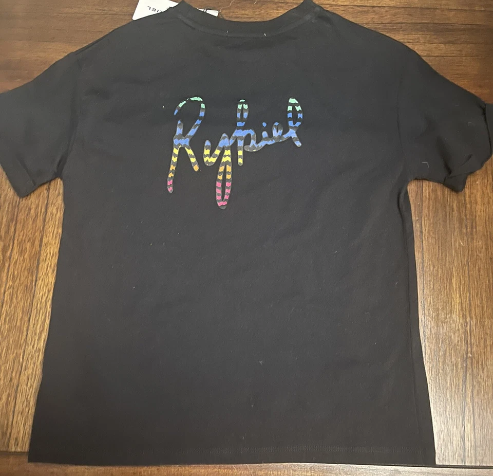 Camiseta manga curta preta nova com etiquetas Sonia Rykiel meninas tamanho 10 com logotipo multicolorido - Imagem 3 de 4