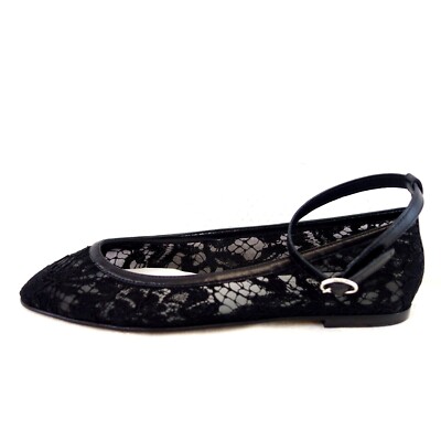 Women's ballet flats black Caiman shoes flat loafers fabric lace leather New