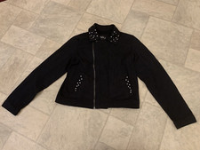 Justice Girls Black Motto Rhinestone Full Zip Shirt Jacket Size 18