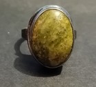 Unusual Green Opal / Scottish Green Marble Style Stone Silver Ring - Size N ?
