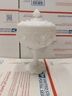 Vintage Fenton Milk Glass Pedestal Covered Candy Dish Bowl w/Roses Whote Glass