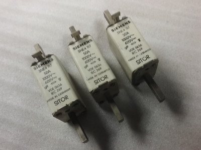 3pcs. Siemens 3NE4 117 50A 1000Vac 600Vdc gR VDE 0636 SITOR Fuses