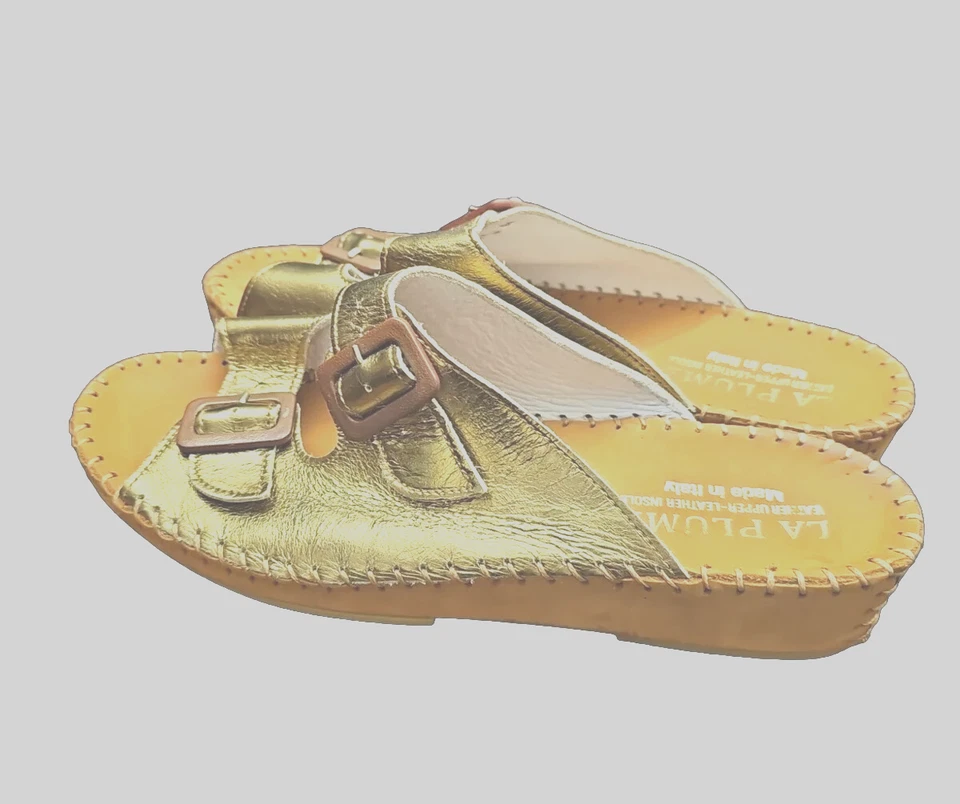 Sandalias ajustables de lujo La Plume talla 9-9,5 cuero metálico Italia MinimalisF01 Foto 2 de 4