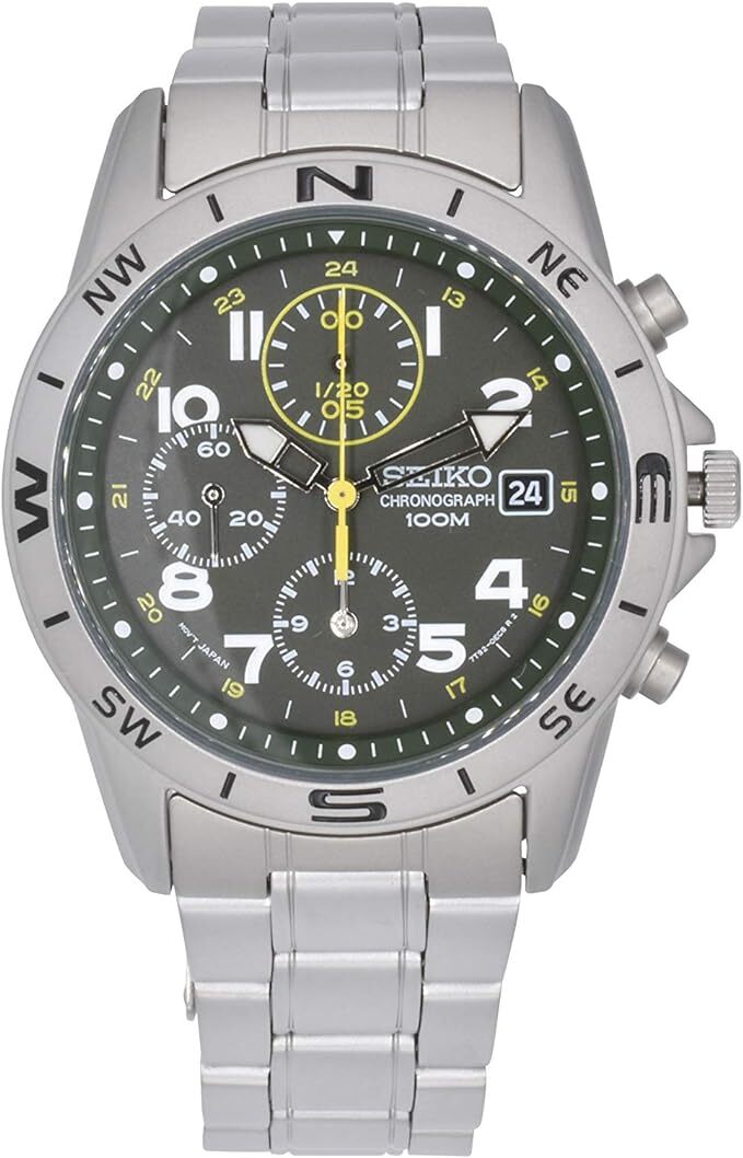 SEIKO Men's Watch SND377P1 Chronograph Green Dial Stailess Steel