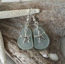 Hawaiian Jewelry Sea Glass Earrings, Twin Starfish Earrings Seafoam Earrings,