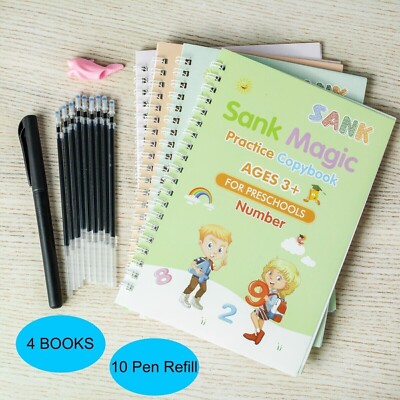 Children's Reusable Magic Practice Book Set, Number and Letter Writing Exercises