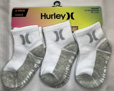 Hurley Baby/Infant 6 Pk WHITE Ankle Logo Sock Set - Size 12-24 MONTHS