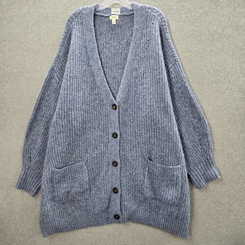 ANA Women Sweater 3x Blue Cardigan Knit Wool Blend Pockets Long Sleeve NWT