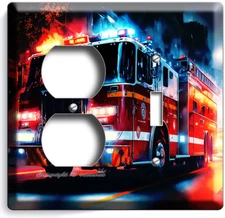 FIRE TRUCK SIRENS CITY CALL LIGHT SWITCH OUTLET WALL PLATE FIREFIGHTER ART DECOR