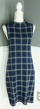 Ann Taylor Navy Blue MP Petite Windowpane Mock Neck Shift Sweater Dress