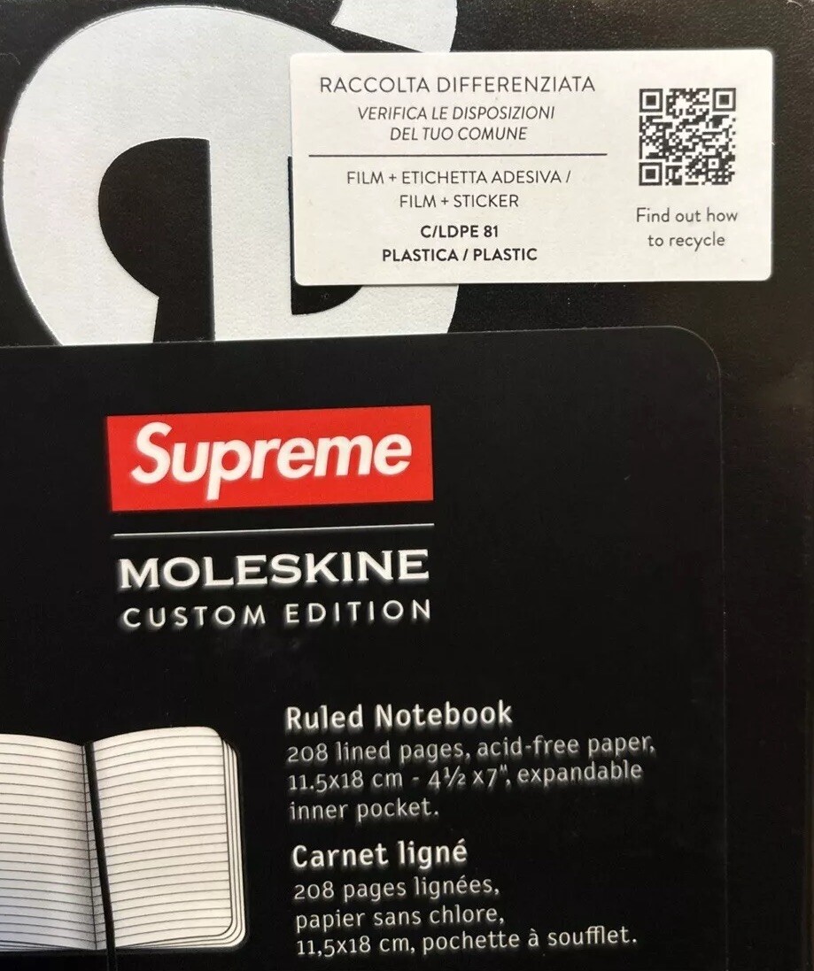 NWT Supreme Moleskin Notebook Large FW24 Black FREE SHIPPING