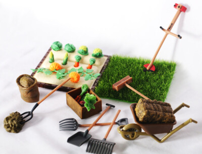 1SET Dollhouse Miniatures 1:12 Scale Shovel Trailer Lawn Mower Outdoor Farm Tool