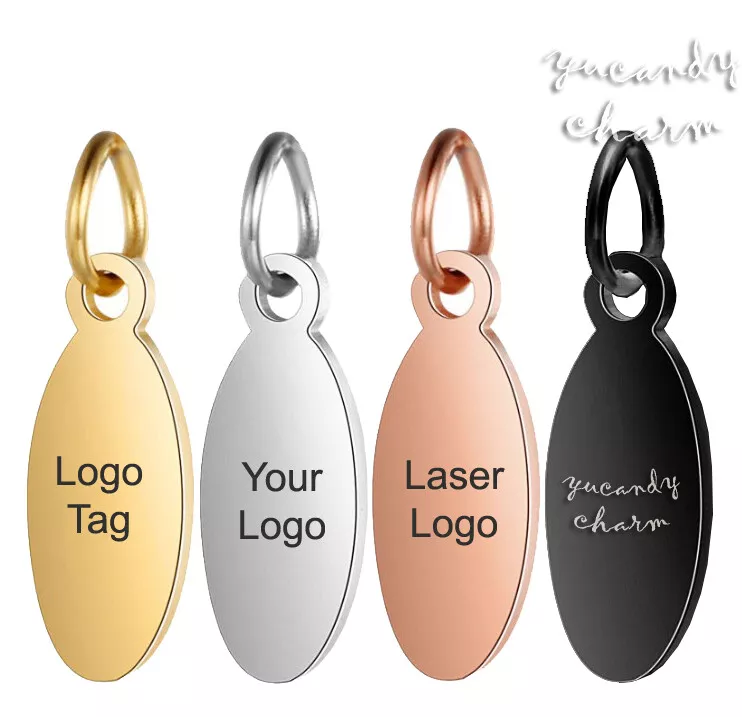 50pcs Personalized Laser Custom Logo Jewelry Tags Oval Charms White Rose  Gold