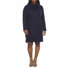 Liz Claiborne Navy Donegal Cowl Neck Sweater Dress - Size Medium