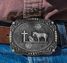 Western COWBOY HORSE AT CROSS RELIGIOUS faith BELT BUCKLE