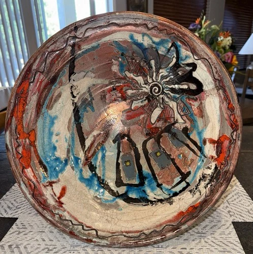 Vintage Studio Art Pottery Wall Decor Large Decorative Bowl Signed