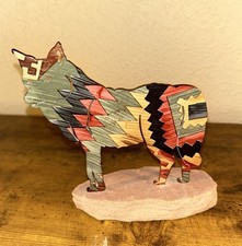 Southwestern Wolf Coyote Metal Art Figurine on Stone Base Rustic Decor