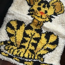 Vtg Cute Tiger Cub Kids Room Latch Hook Rug Wall Hanging Complete 19x25 /327j