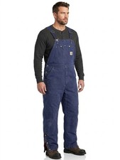 Carhartt Vintage Bib Overalls Mens 46x30 Navy Blue Duck Canvas Quilt Lined Work