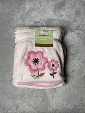 Carter's Pink  Floral Baby Blanket 2 Flower Appliques Plush Soft Fleece Lovey