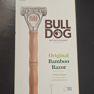 Bulldog Original Bamboo Razor, 5 Steel Blades, Aloe Vera Strip, Bamboo Handle
