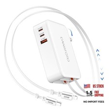 5-in-1 Retractable Wall Charger with Dual Cables, Type-C  Lightening Cables