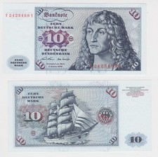 T143070 Banknote 10 DM Deutsche Mark Ro. 270b note 2. Jan. 1970 KN F 2423489Y
