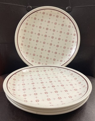 Set of 4 VTG Biltons BURGUNDY RED BAND & DOTS Dinner Plates 9 3/4 England
