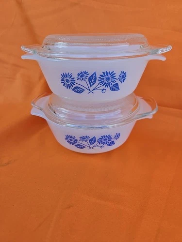 Vintage Anchor Hocking Fire King 472 Blue Cornflower 12oz Dish & Lid Set of 2