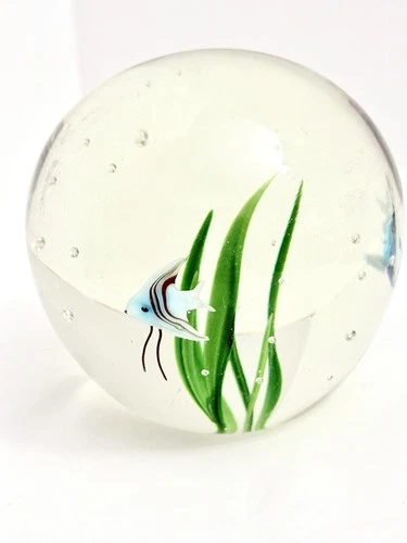 LG Vintage Murano Italian Art Glass Fish Aquarium Paperweight Italy Pontil Marks
