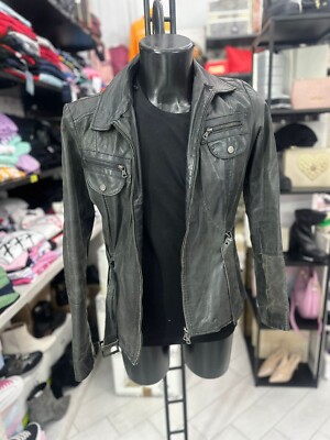 CONBIPEL used leather jacket men man size 48 black LLV146