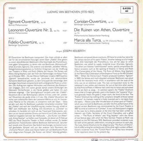 BEETHOVEN 6 Overtures KEILBERTH Hamburg Berlin Bamberg SO Telefunken 641318 EX - Picture 2 of 3