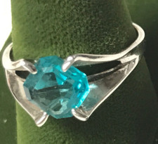 Vintage Blue Topaz Stamped Sterling Silver Ring Size 8 December Birth Stone