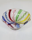 Vintage Murano Glass Italy Latticino Multicolored Ruffled Bowl Read