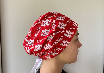 Houston Cougar Surgical Scrub Cap,Univ Houston Scrub, Tie in back Adjustable