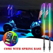 2PCS 4FT Spiral RGB Led Lighted Whip Antenna w/Spring Base Chasing Light Remote