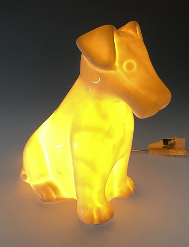 Fox Airedale Terrier Schnauzer Puppy Dog Lamp Night Light White Glazed Ceramic - Picture 2 of 5
