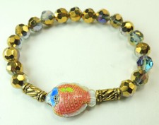 Stretch Bracelet Cloisonne Fish Crystal Handcrafted Jewelry